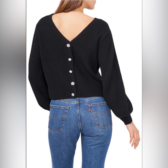 1.STATE Jewel Back Button Up Balloon Sleeve Sweater Cardigan - Picture 3 of 10